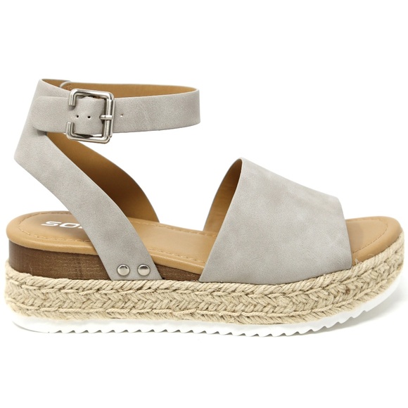 New Soda Gray Open Toe Platform Espadrille Sandal - Picture 2 of 3